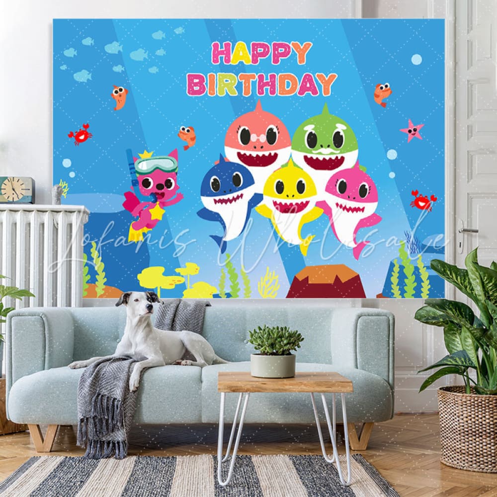 Lofaris Happy Birthday Shark Baby Family Party Backdrop for Kids