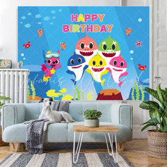 Lofaris Happy Birthday Shark Baby Family Party Backdrop for Kids