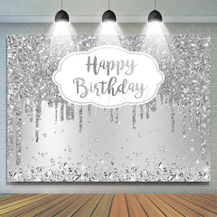 Lofaris Happy Birthday Silver Glitter Diamonds Backdrop for Party