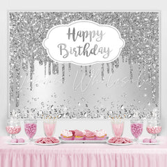 Lofaris Happy Birthday Silver Glitter Diamonds Backdrop for Party