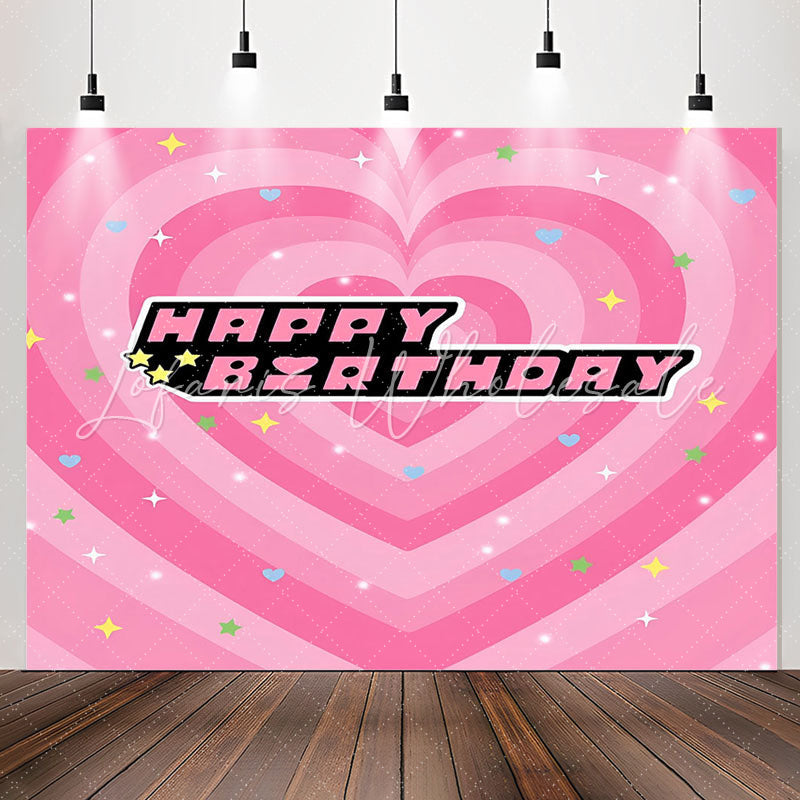 Lofaris Happy Birthday Stars Pink Heart Backdrop For Girl
