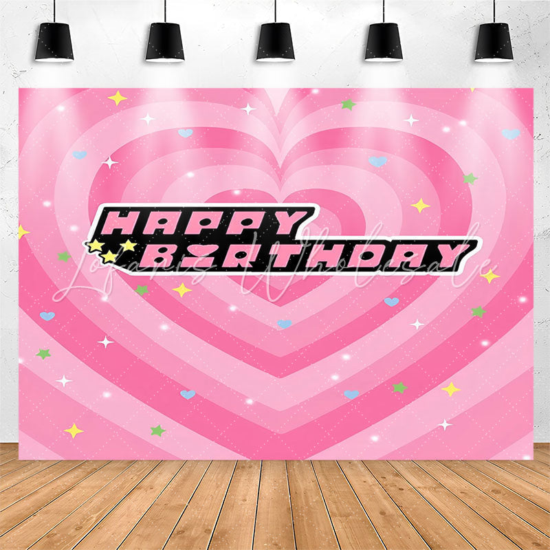 Lofaris Happy Birthday Stars Pink Heart Backdrop For Girl
