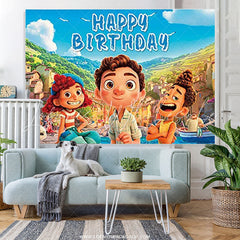 Lofaris Happy Children Cartoon Blue Sky Theme Birthday Backdrop