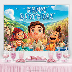 Lofaris Happy Children Cartoon Blue Sky Theme Birthday Backdrop