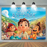 Lofaris Happy Children Cartoon Blue Sky Theme Birthday Backdrop
