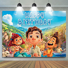 Lofaris Happy Children Cartoon Blue Sky Theme Birthday Backdrop
