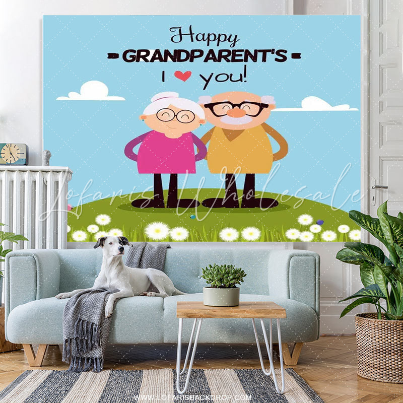 Lofaris Happy Grandparents Grass Land Love Holiday Backdrop