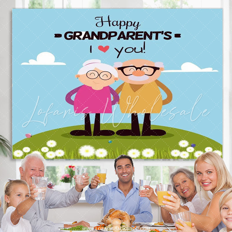 Lofaris Happy Grandparents Grass Land Love Holiday Backdrop
