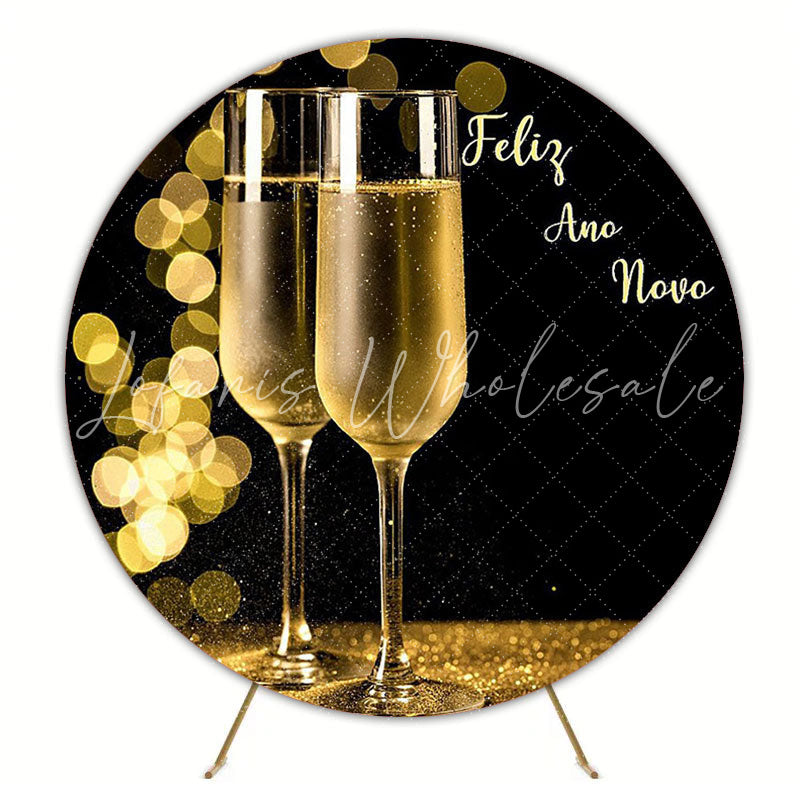 Happy New Year Champagne Round Backdrop for Celebration Fun