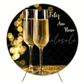 Happy New Year Champagne Round Backdrop for Celebration Fun