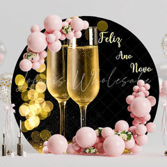 Happy New Year Champagne Round Backdrop for Celebration Fun