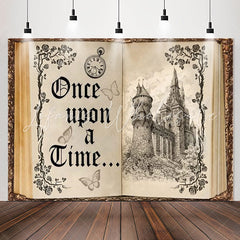 Lofaris Hardcover Beige Book Castle Birthday Backdrop