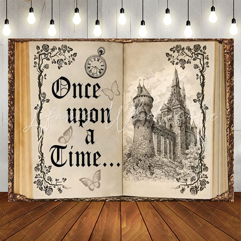 Lofaris Hardcover Beige Book Castle Birthday Backdrop