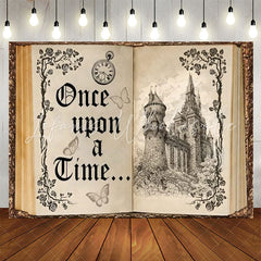 Lofaris Hardcover Beige Book Castle Birthday Backdrop