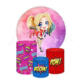Harley Quinn Themed Round Backdrop and Cylinders Kit for Parties