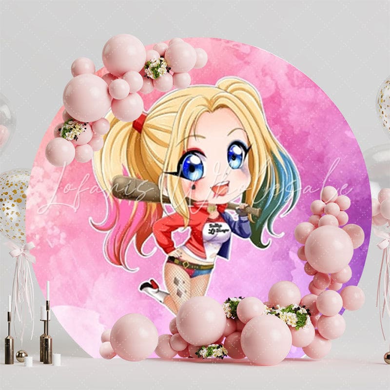 Harley Quinn Themed Vibrant Round Backdrop For Party Decoration