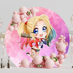 Harley Quinn Themed Vibrant Round Backdrop For Party Decoration