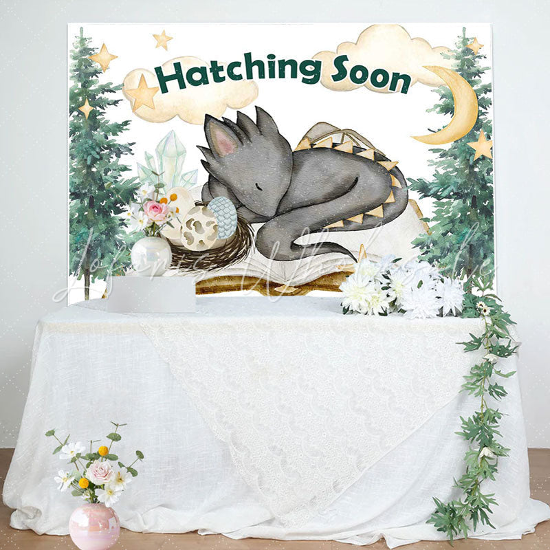 Lofaris Hatching Soon Dragon Pines Baby Shower Backdrop
