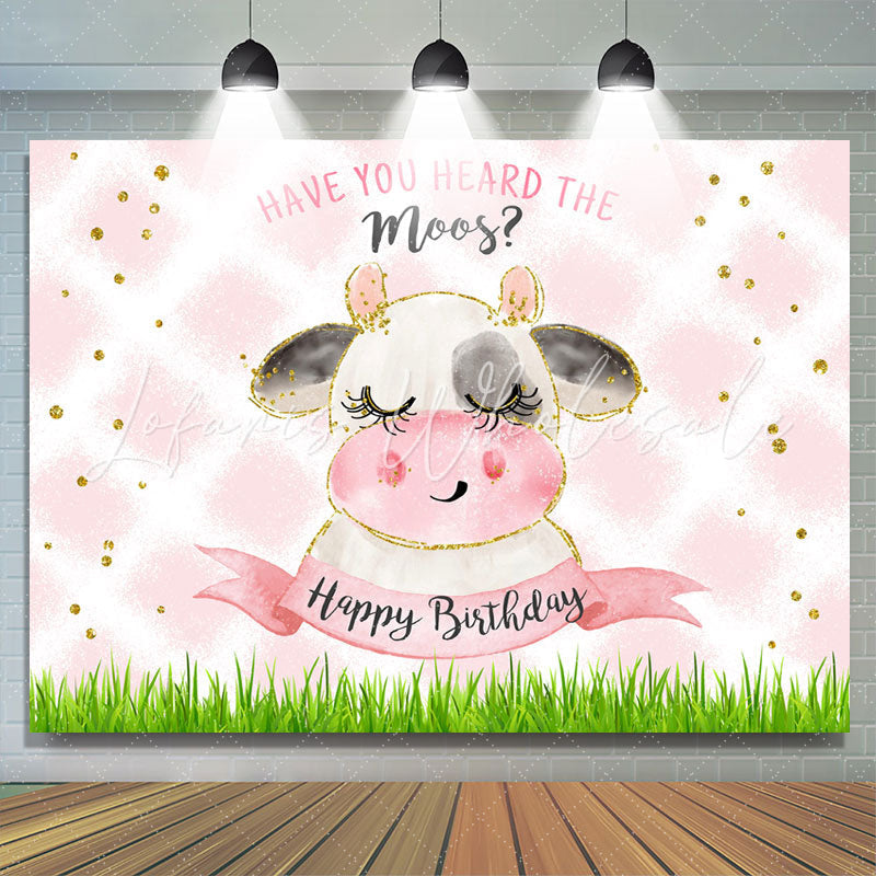 Lofaris Have You Heard The Moos Pink Glitter Grass Birthday Backdrop