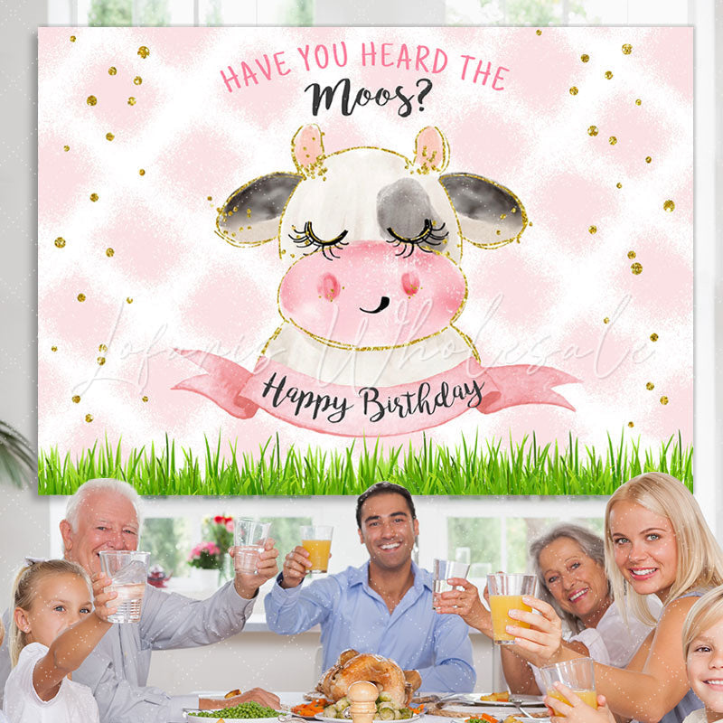 Lofaris Have You Heard The Moos Pink Glitter Grass Birthday Backdrop