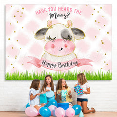 Lofaris Have You Heard The Moos Pink Glitter Grass Birthday Backdrop