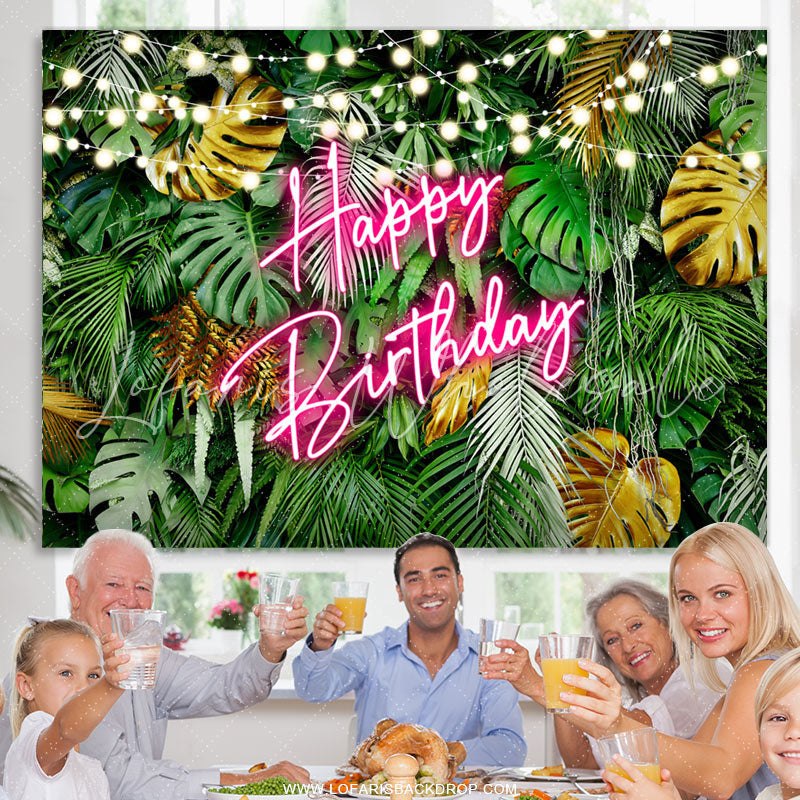 Lofaris Hawaii Night Coconut Lights Happy Birthday Backdrop