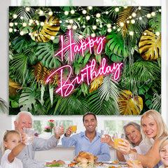 Lofaris Hawaii Night Coconut Lights Happy Birthday Backdrop