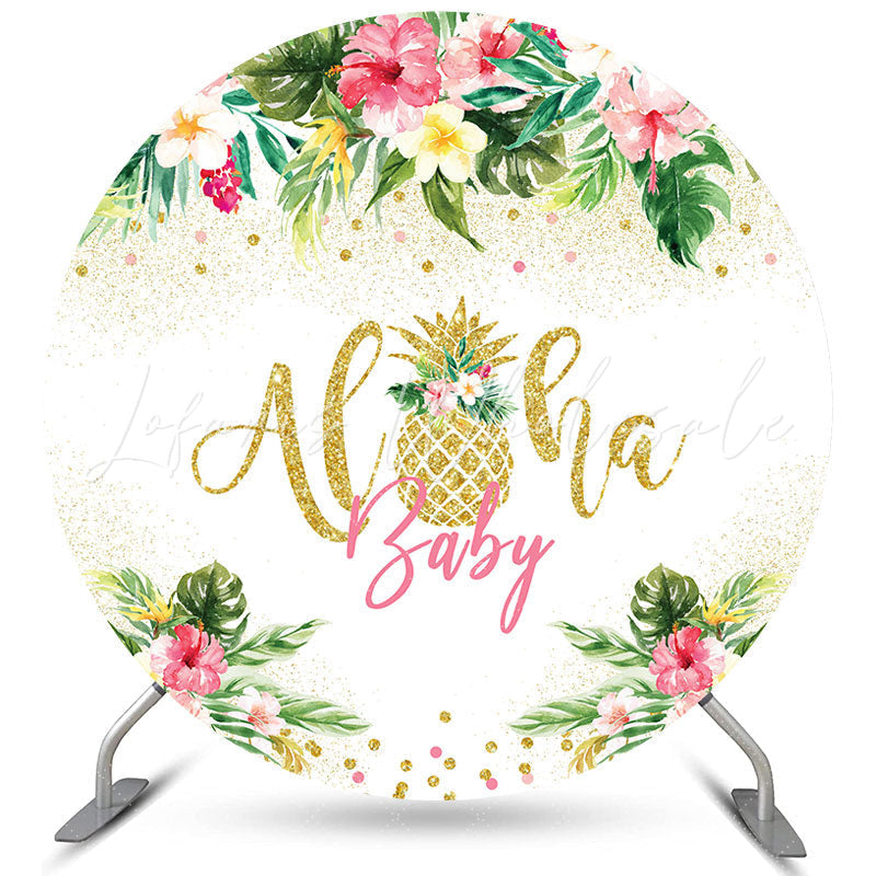 Lofaris Hawaii Themed Aloha Lovely Circle Baby Shower Backdrop