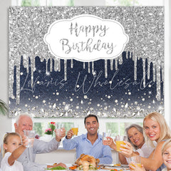 Lofaris Haze Blue And Silver Bokeh Happy Birthday Backdrop