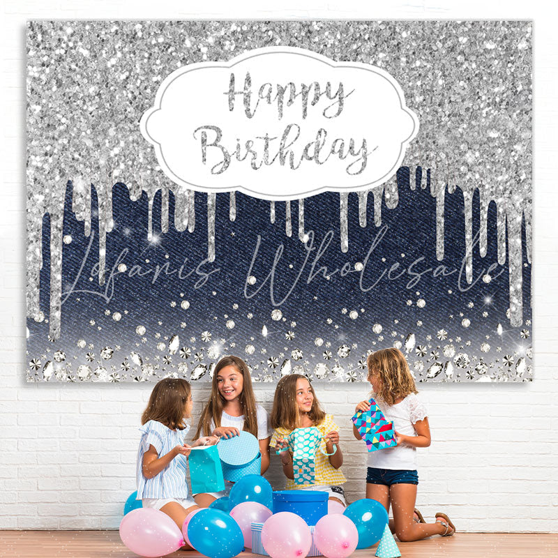 Lofaris Haze Blue And Silver Bokeh Happy Birthday Backdrop