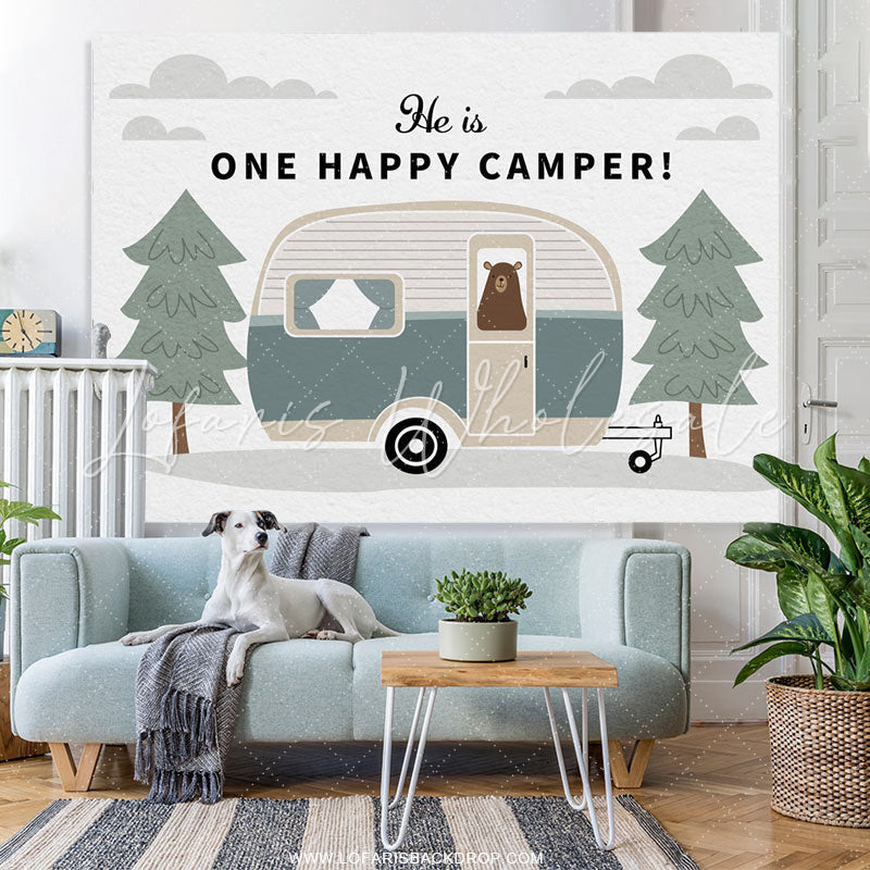 Lofaris He Is One Happy Camper Jungle Birthday Backdrop