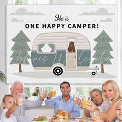 Lofaris He Is One Happy Camper Jungle Birthday Backdrop