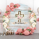 Lofaris He Is Resen Floral Wooden Circle Easter Backdrop