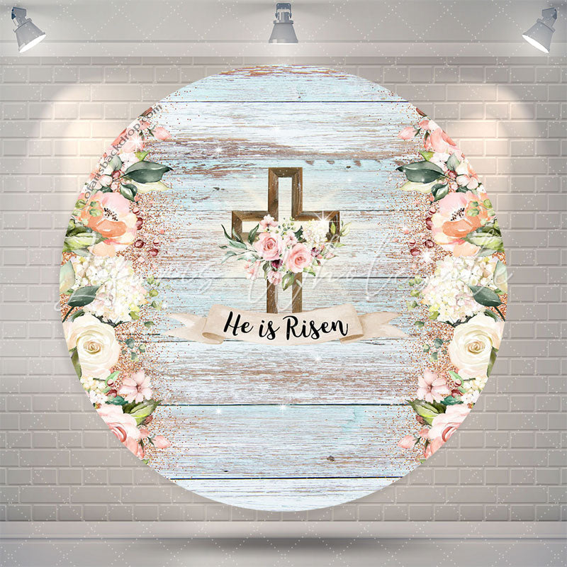 Lofaris He Is Resen Floral Wooden Circle Easter Backdrop