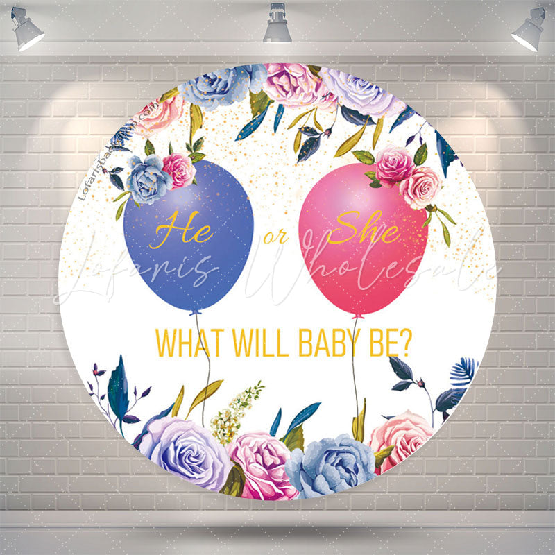Lofaris He Or She Balloon Round Gender Reveal Backdrop