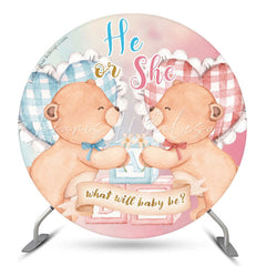 Lofaris He Or She Bear Baby Shower Round Backdrop Cover