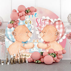 Lofaris He Or She Bear Baby Shower Round Backdrop Cover