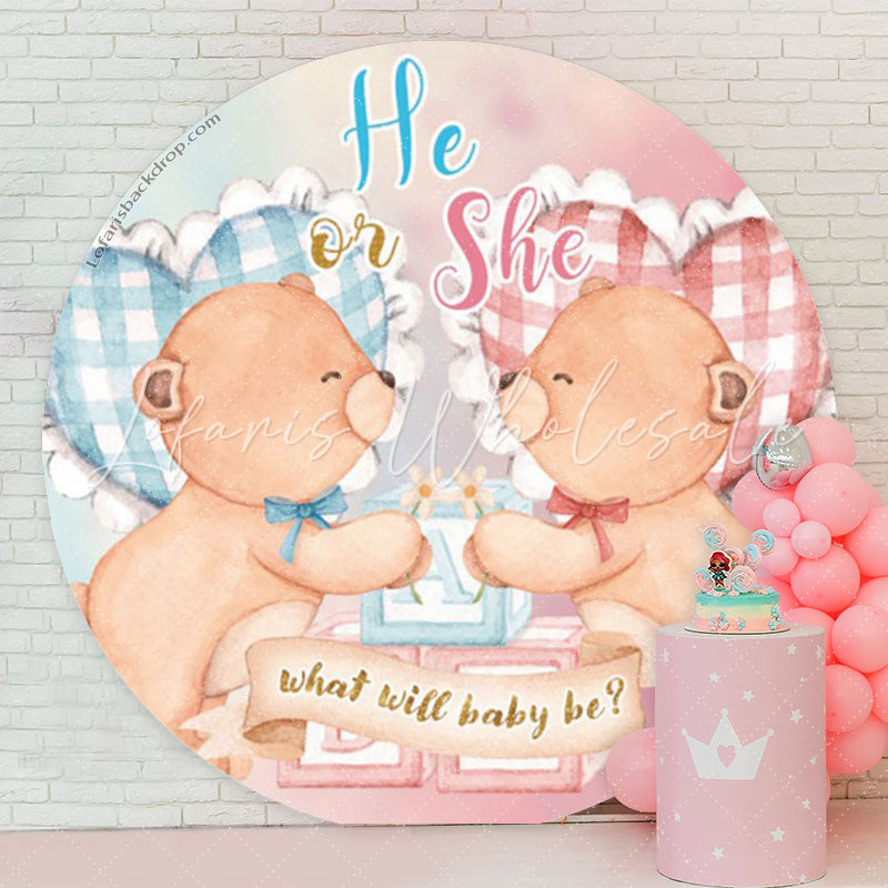 Lofaris He Or She Bear Baby Shower Round Backdrop Cover