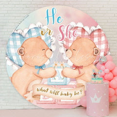 Lofaris He Or She Bear Baby Shower Round Backdrop Cover