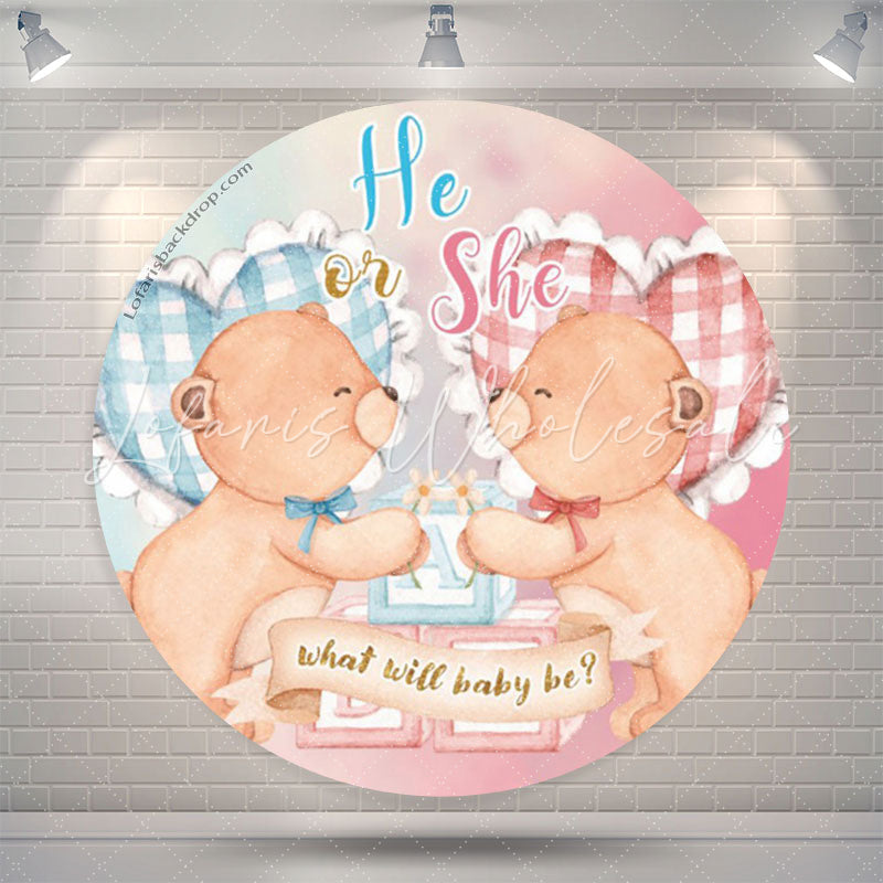 Lofaris He Or She Bear Baby Shower Round Backdrop Cover
