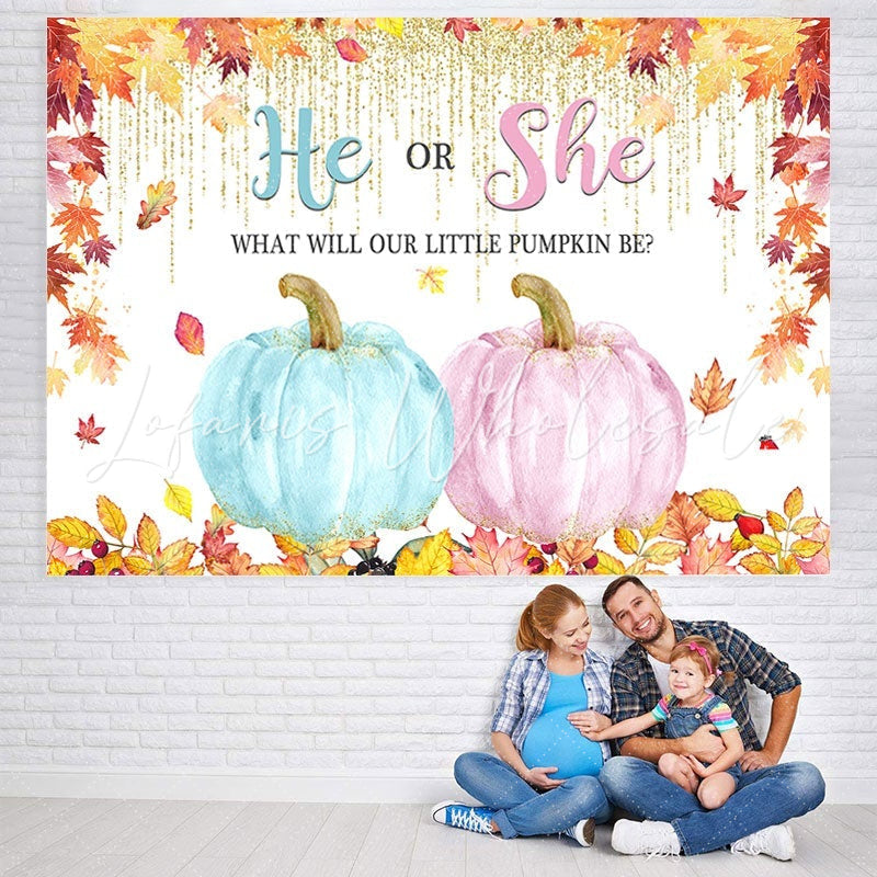 Lofaris He or She Bule and Pink Pumpkin Maple Autumn Backdrop