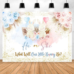 Lofaris He Or She Bunny Floral Boho Baby Shower Backdrop