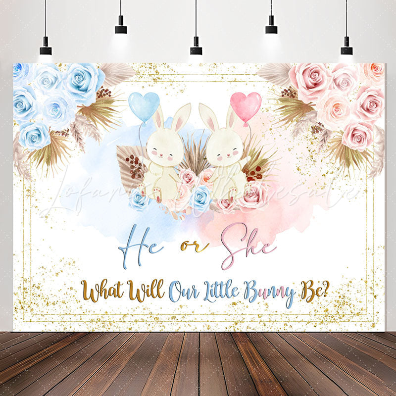 Lofaris He Or She Bunny Floral Boho Baby Shower Backdrop
