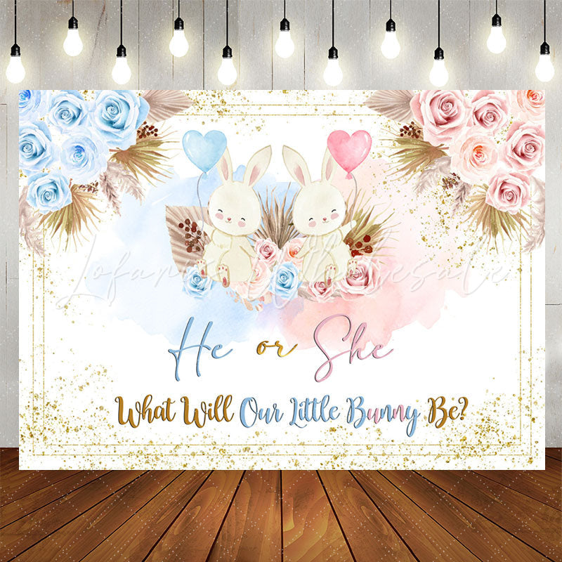 Lofaris He Or She Bunny Floral Boho Baby Shower Backdrop