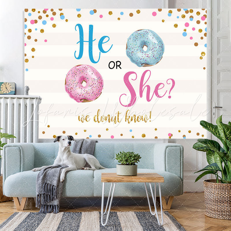Lofaris He Or She Dount Gender Reveal Baby Shower Backdrop