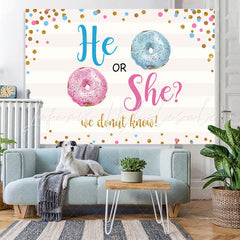 Lofaris He Or She Dount Gender Reveal Baby Shower Backdrop
