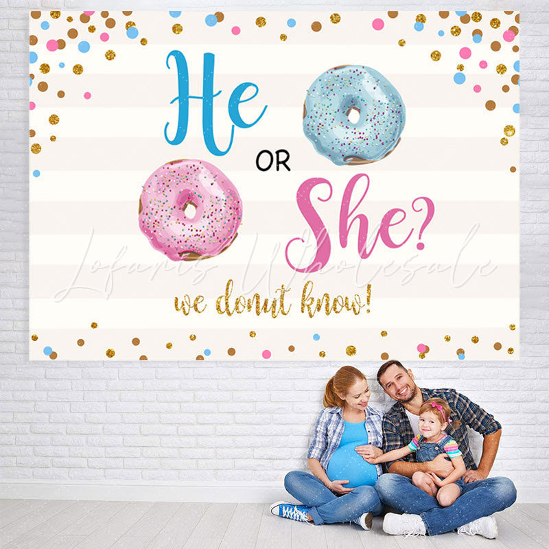 Lofaris He Or She Dount Gender Reveal Baby Shower Backdrop