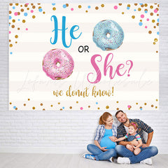 Lofaris He Or She Dount Gender Reveal Baby Shower Backdrop