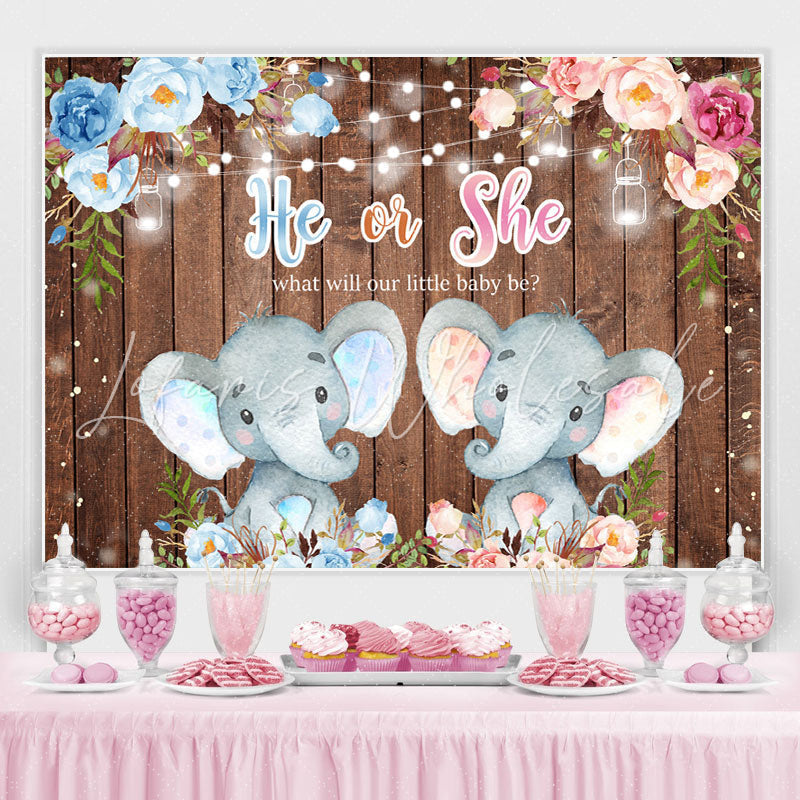 Lofaris He Or She Elephant Gendar Reveal Baby Shower Backdrop