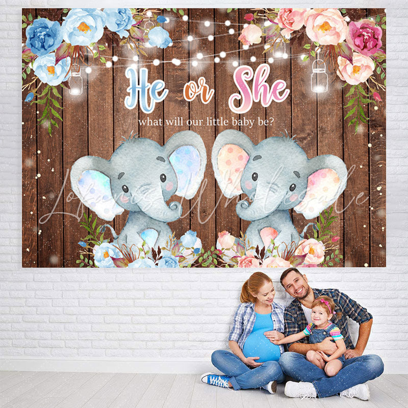 Lofaris He Or She Elephant Gendar Reveal Baby Shower Backdrop